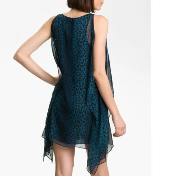 JAY GODFREY Blue Leopard Print V-Neck Kimono Stastny Dress Size 4 - Picture 3 of 15